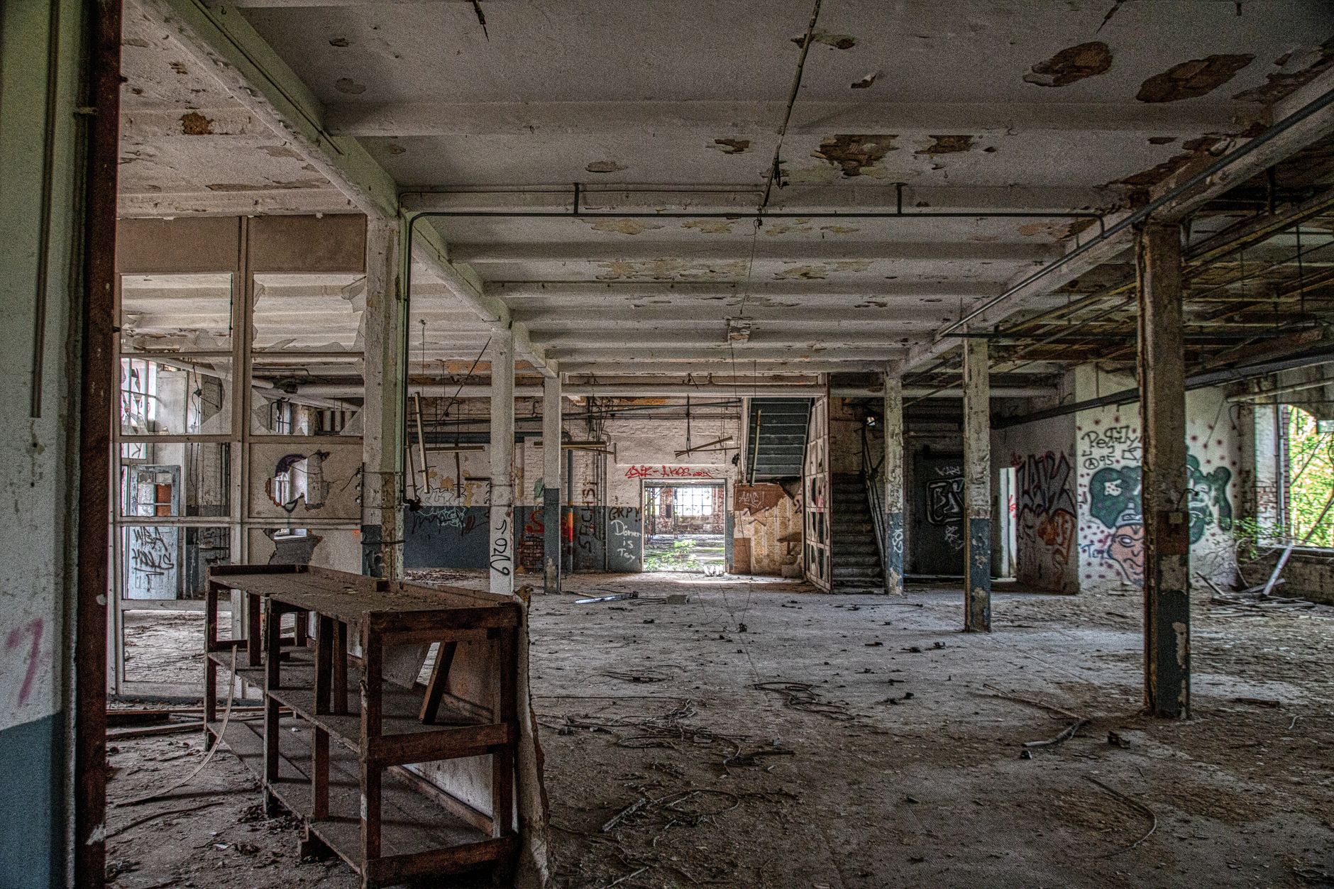 Warehouse floor — strip & burnish — before